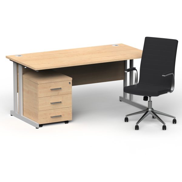 Pulse 1600mm Cantilever Straight Desk With Mobile Pedestal and Ezra Black Executive Chair - Image 15