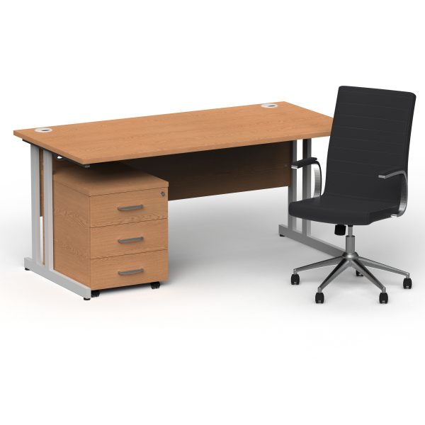 Pulse 1600mm Cantilever Straight Desk With Mobile Pedestal and Ezra Black Executive Chair - Image 17