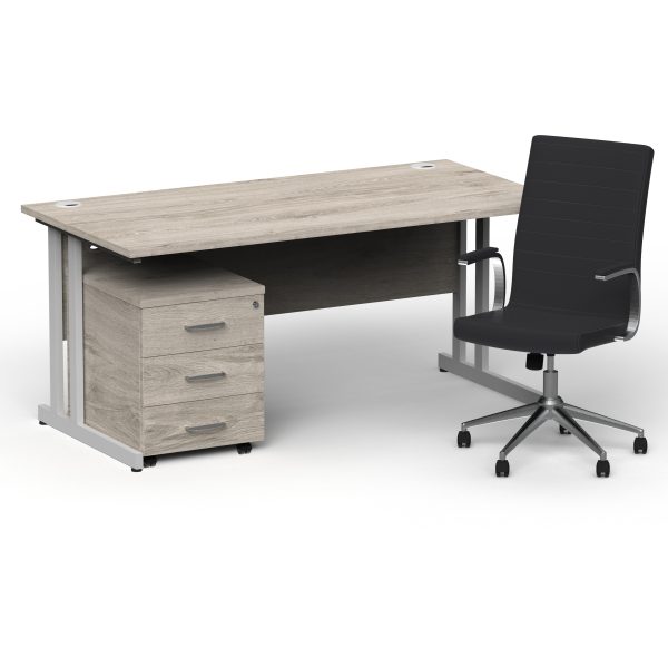 Pulse 1600mm Cantilever Straight Desk With Mobile Pedestal and Ezra Black Executive Chair - Image 23