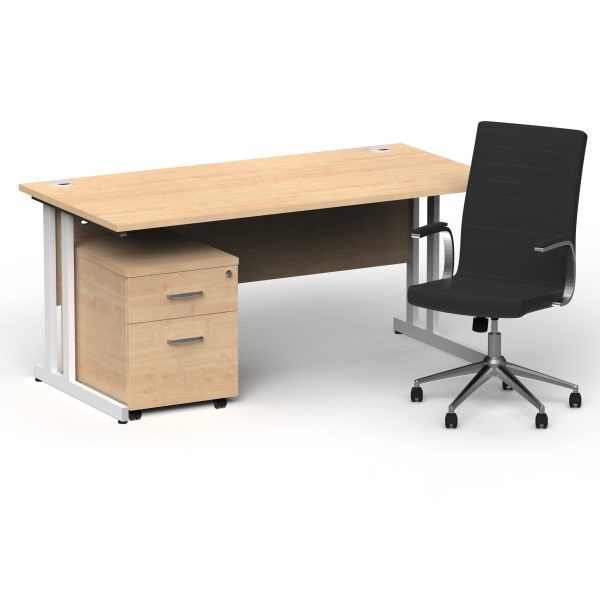 Pulse 1600mm Cantilever Straight Desk With Mobile Pedestal and Ezra Black Executive Chair - Image 27