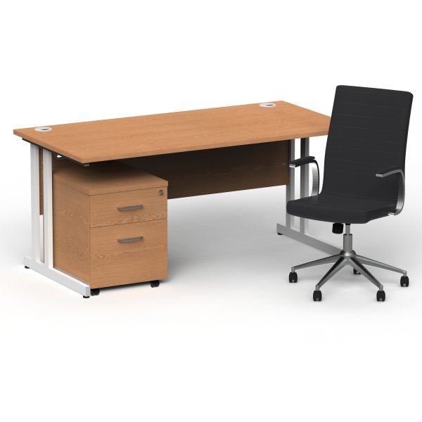 Pulse 1600mm Cantilever Straight Desk With Mobile Pedestal and Ezra Black Executive Chair - Image 29