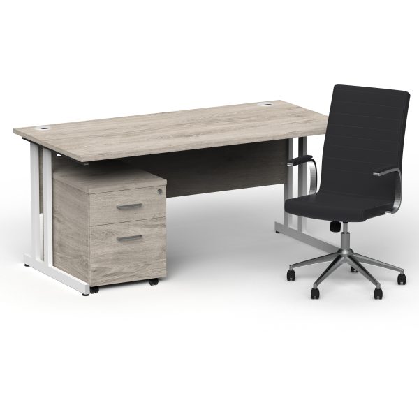 Pulse 1600mm Cantilever Straight Desk With Mobile Pedestal and Ezra Black Executive Chair - Image 35