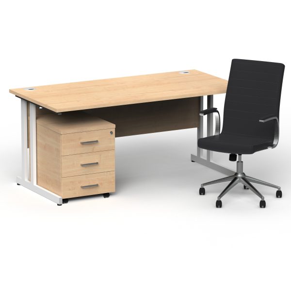 Pulse 1600mm Cantilever Straight Desk With Mobile Pedestal and Ezra Black Executive Chair - Image 39