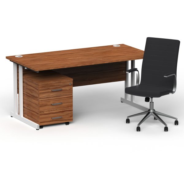 Pulse 1600mm Cantilever Straight Desk With Mobile Pedestal and Ezra Black Executive Chair - Image 43