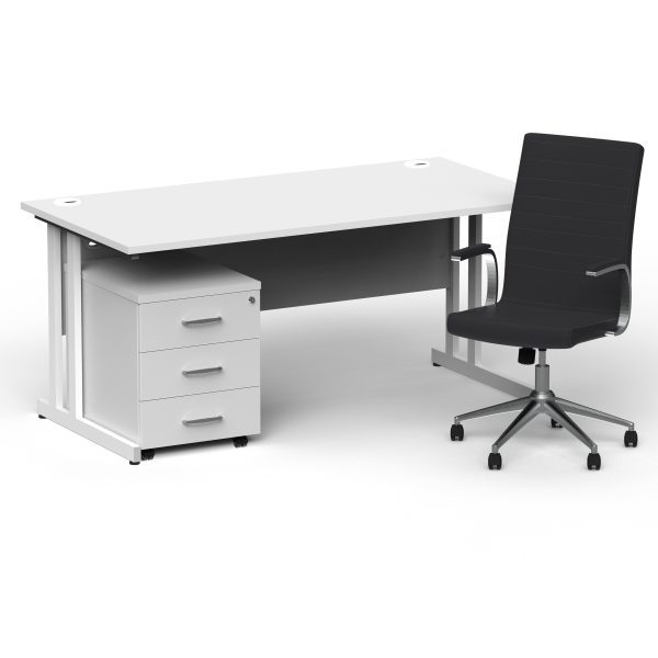Pulse 1600mm Cantilever Straight Desk With Mobile Pedestal and Ezra Black Executive Chair - Image 45