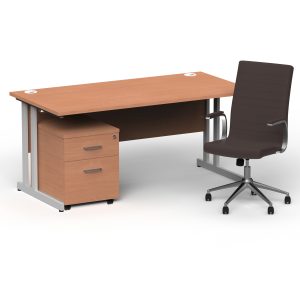 Pulse 1600mm Cantilever Straight Desk With Mobile Pedestal and Ezra Brown Executive Chair