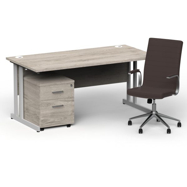 Pulse 1600mm Cantilever Straight Desk With Mobile Pedestal and Ezra Brown Executive Chair - Image 11
