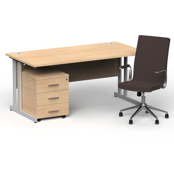 Pulse 1600mm Cantilever Straight Desk With Mobile Pedestal and Ezra Brown Executive Chair - Image 15