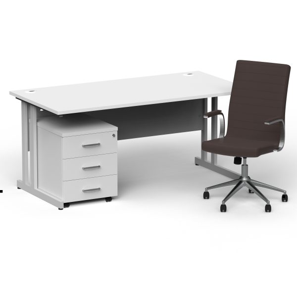 Pulse 1600mm Cantilever Straight Desk With Mobile Pedestal and Ezra Brown Executive Chair - Image 21