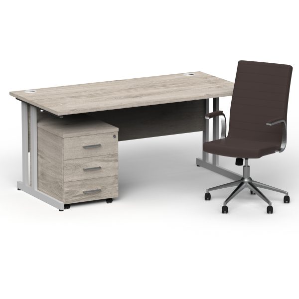 Pulse 1600mm Cantilever Straight Desk With Mobile Pedestal and Ezra Brown Executive Chair - Image 23