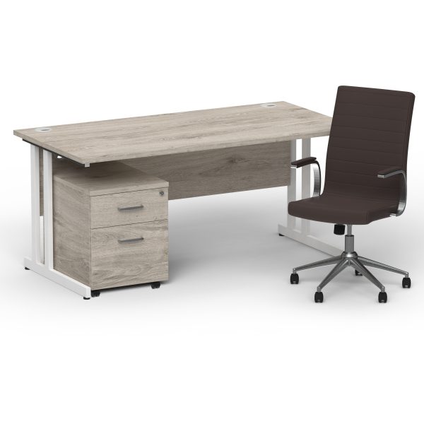 Pulse 1600mm Cantilever Straight Desk With Mobile Pedestal and Ezra Brown Executive Chair - Image 35