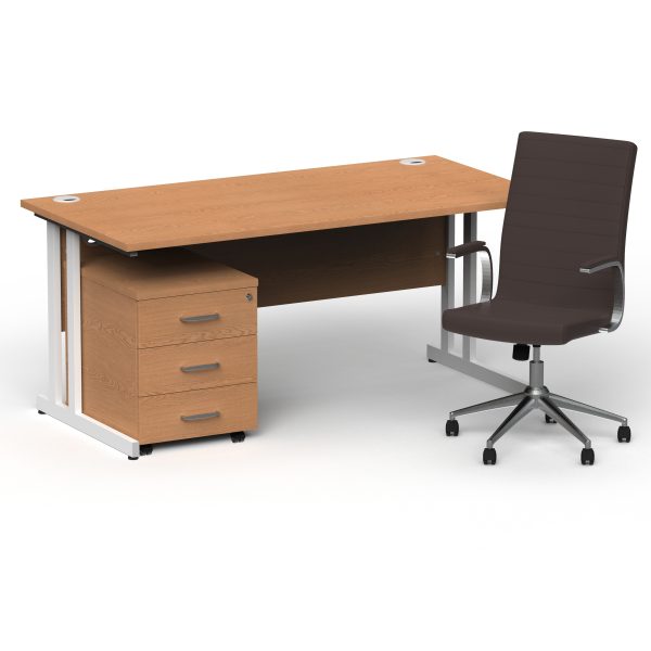 Pulse 1600mm Cantilever Straight Desk With Mobile Pedestal and Ezra Brown Executive Chair - Image 37