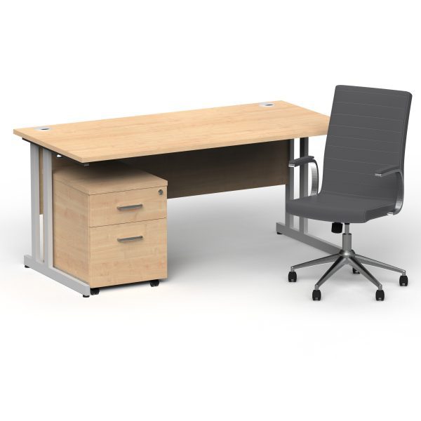 Pulse 1600mm Cantilever Straight Desk With Mobile Pedestal and Ezra Grey Executive Chair - Image 3