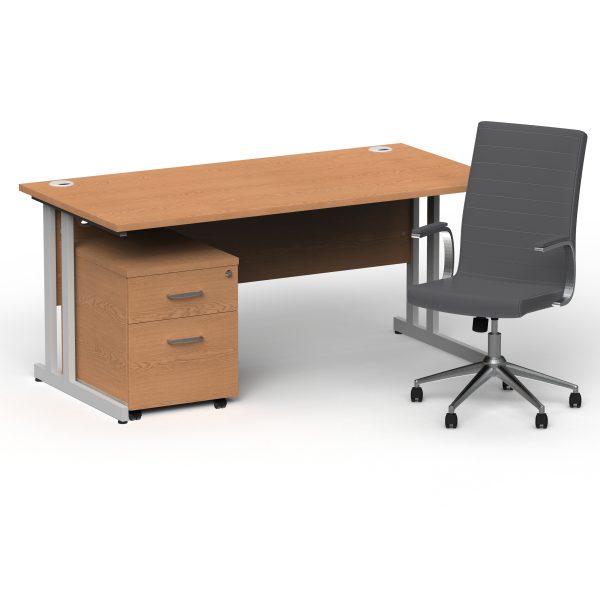 Pulse 1600mm Cantilever Straight Desk With Mobile Pedestal and Ezra Grey Executive Chair - Image 5