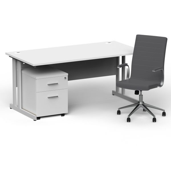 Pulse 1600mm Cantilever Straight Desk With Mobile Pedestal and Ezra Grey Executive Chair - Image 9