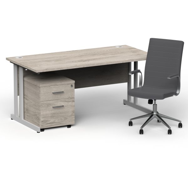 Pulse 1600mm Cantilever Straight Desk With Mobile Pedestal and Ezra Grey Executive Chair - Image 11