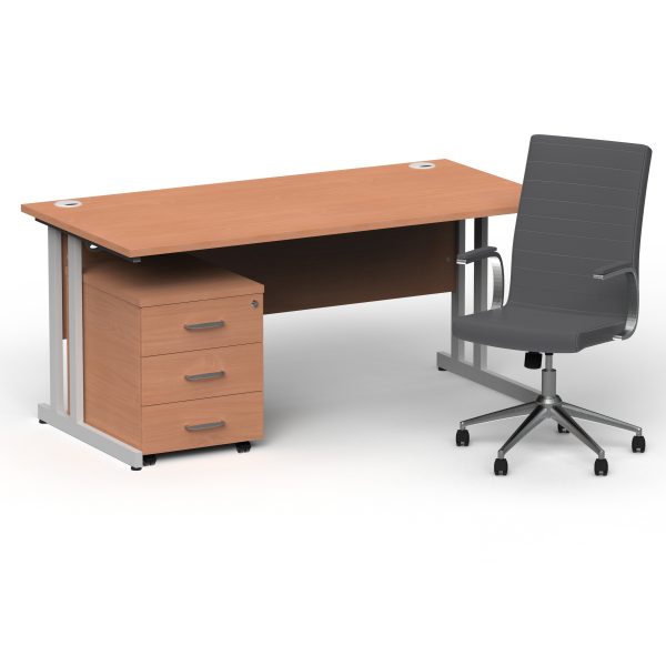 Pulse 1600mm Cantilever Straight Desk With Mobile Pedestal and Ezra Grey Executive Chair - Image 13