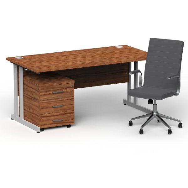 Pulse 1600mm Cantilever Straight Desk With Mobile Pedestal and Ezra Grey Executive Chair - Image 19