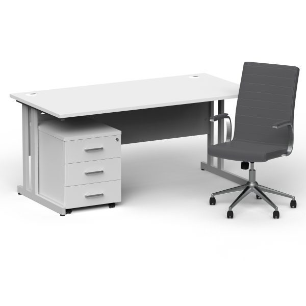 Pulse 1600mm Cantilever Straight Desk With Mobile Pedestal and Ezra Grey Executive Chair - Image 21