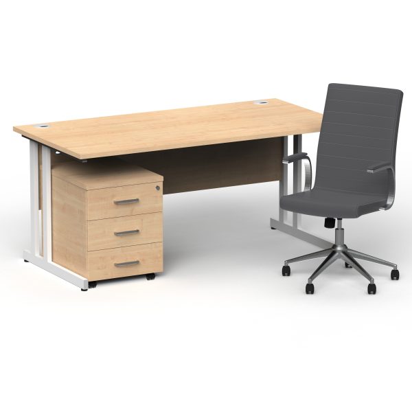 Pulse 1600mm Cantilever Straight Desk With Mobile Pedestal and Ezra Grey Executive Chair - Image 39