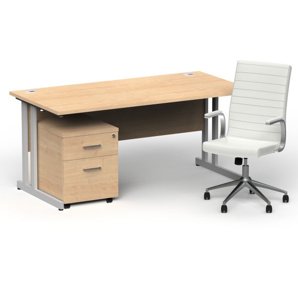 Pulse 1600mm Cantilever Straight Desk With Mobile Pedestal and Ezra White Executive Chair - Image 3