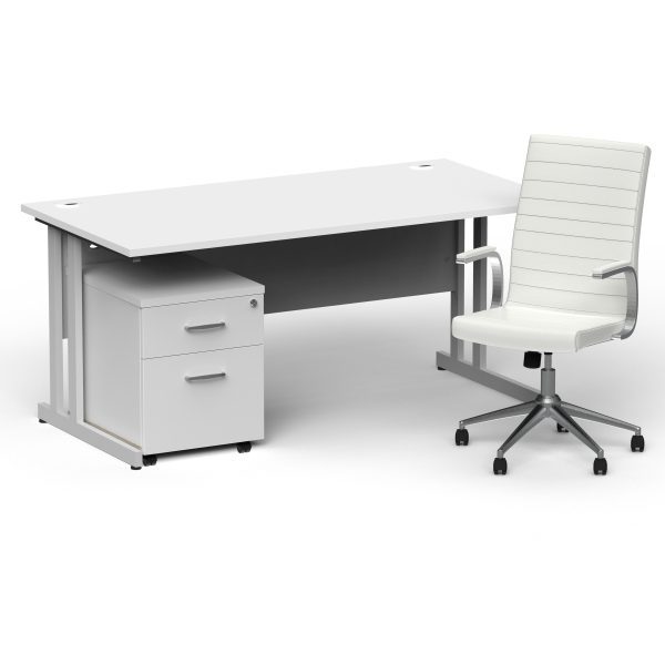 Pulse 1600mm Cantilever Straight Desk With Mobile Pedestal and Ezra White Executive Chair - Image 9
