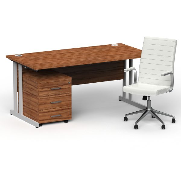 Pulse 1600mm Cantilever Straight Desk With Mobile Pedestal and Ezra White Executive Chair - Image 19