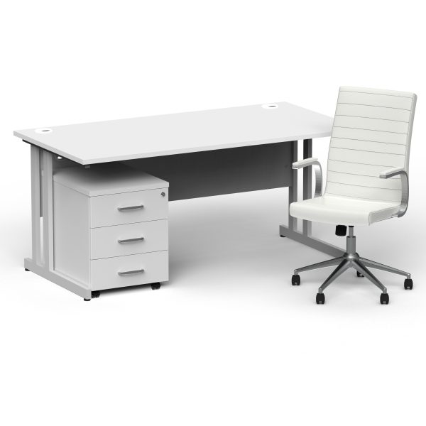 Pulse 1600mm Cantilever Straight Desk With Mobile Pedestal and Ezra White Executive Chair - Image 21