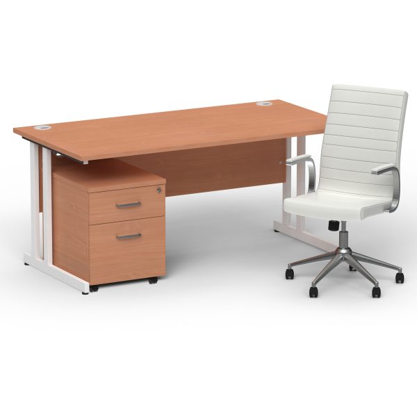 Pulse 1600mm Cantilever Straight Desk With Mobile Pedestal and Ezra White Executive Chair - Image 25