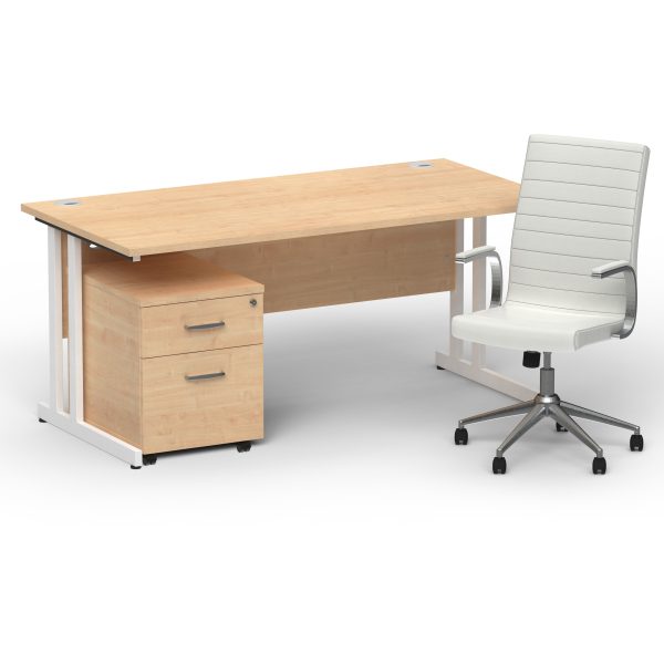 Pulse 1600mm Cantilever Straight Desk With Mobile Pedestal and Ezra White Executive Chair - Image 27