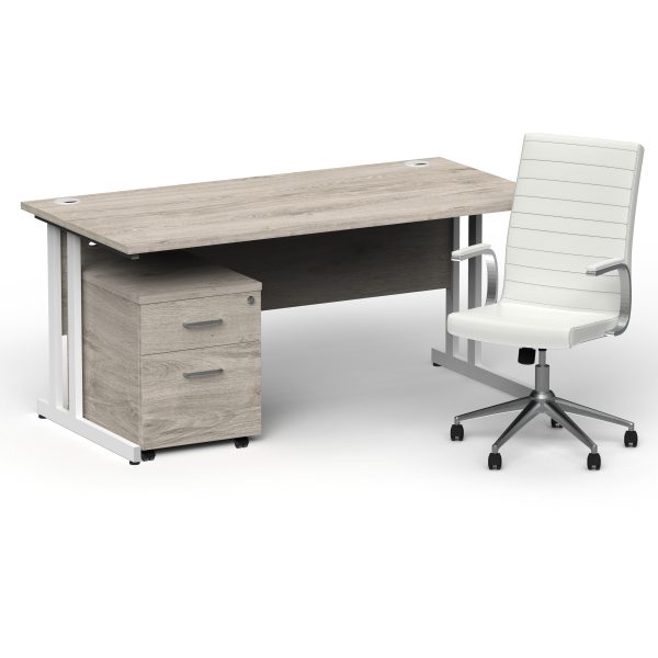 Pulse 1600mm Cantilever Straight Desk With Mobile Pedestal and Ezra White Executive Chair - Image 35