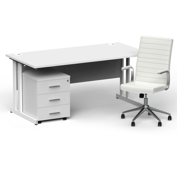 Pulse 1600mm Cantilever Straight Desk With Mobile Pedestal and Ezra White Executive Chair - Image 45