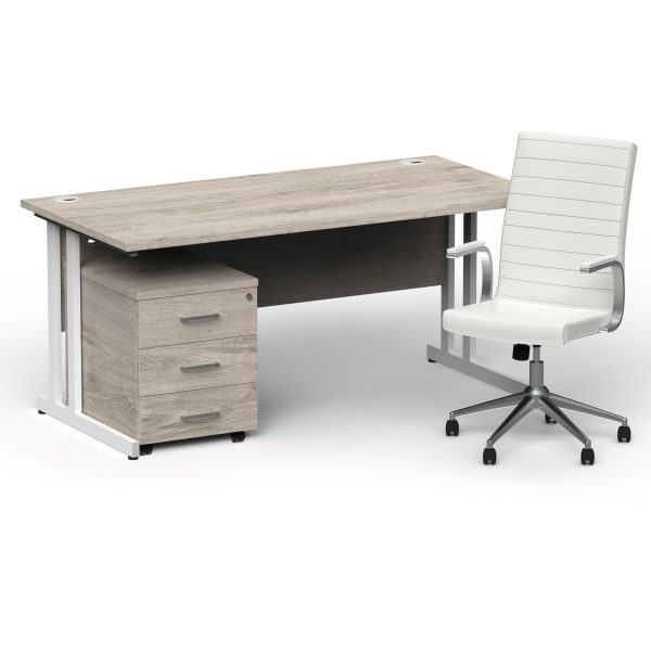 Pulse 1600mm Cantilever Straight Desk With Mobile Pedestal and Ezra White Executive Chair - Image 47