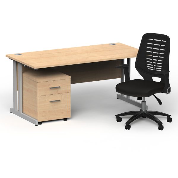 Pulse 1600mm Cantilever Straight Desk With Mobile Pedestal and Relay Black Back Operator Chair - Image 3