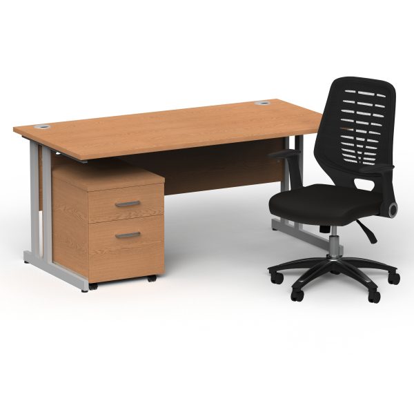 Pulse 1600mm Cantilever Straight Desk With Mobile Pedestal and Relay Black Back Operator Chair - Image 5
