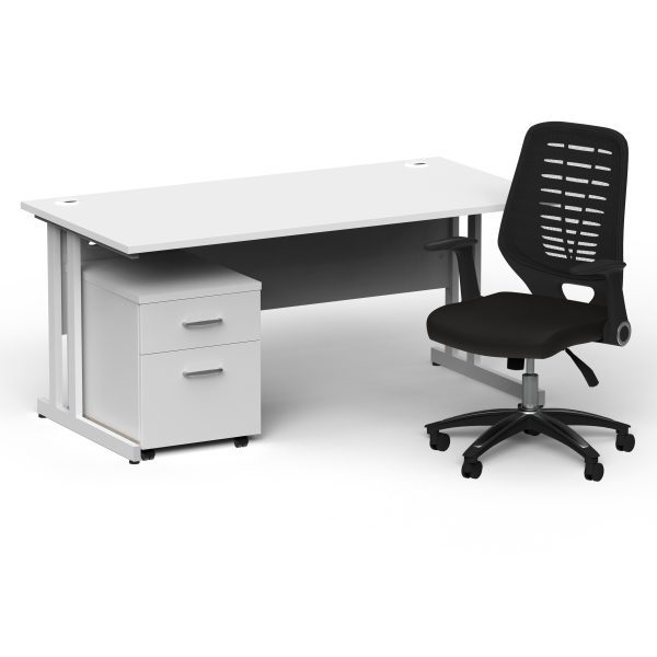 Pulse 1600mm Cantilever Straight Desk With Mobile Pedestal and Relay Black Back Operator Chair - Image 9