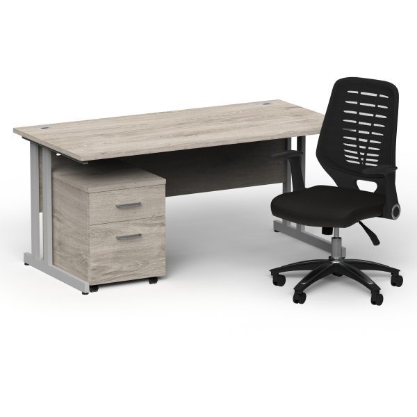 Pulse 1600mm Cantilever Straight Desk With Mobile Pedestal and Relay Black Back Operator Chair - Image 11