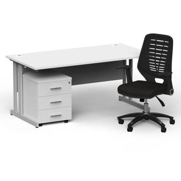 Pulse 1600mm Cantilever Straight Desk With Mobile Pedestal and Relay Black Back Operator Chair - Image 21