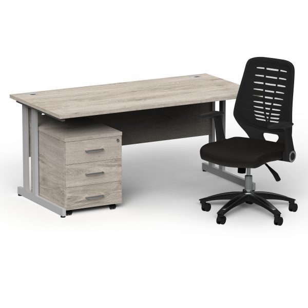 Pulse 1600mm Cantilever Straight Desk With Mobile Pedestal and Relay Black Back Operator Chair - Image 23