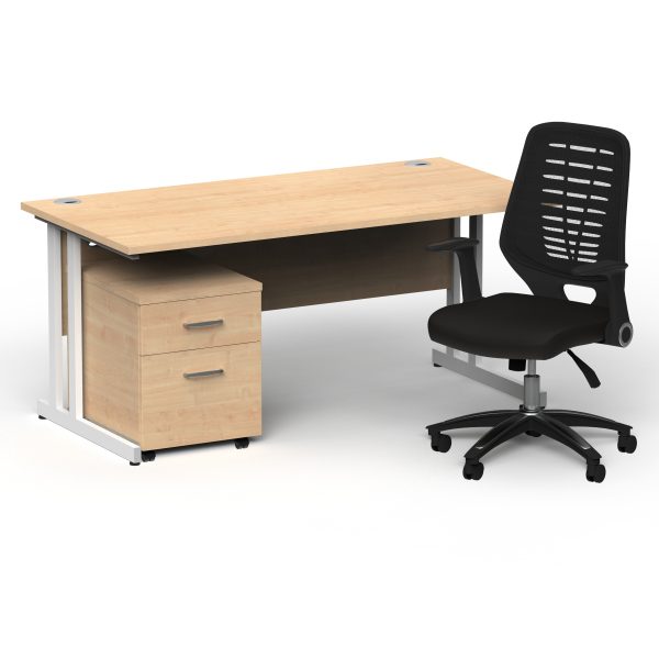 Pulse 1600mm Cantilever Straight Desk With Mobile Pedestal and Relay Black Back Operator Chair - Image 27