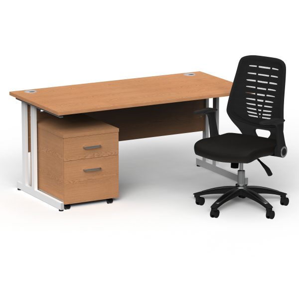 Pulse 1600mm Cantilever Straight Desk With Mobile Pedestal and Relay Black Back Operator Chair - Image 29