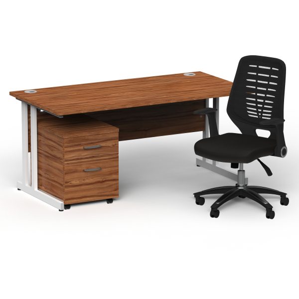 Pulse 1600mm Cantilever Straight Desk With Mobile Pedestal and Relay Black Back Operator Chair - Image 31