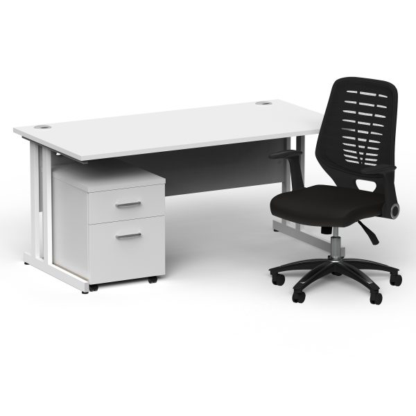 Pulse 1600mm Cantilever Straight Desk With Mobile Pedestal and Relay Black Back Operator Chair - Image 33