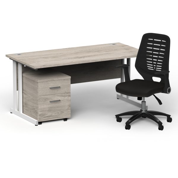 Pulse 1600mm Cantilever Straight Desk With Mobile Pedestal and Relay Black Back Operator Chair - Image 35