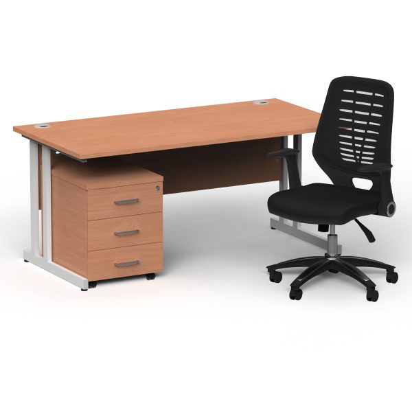 Pulse 1600mm Cantilever Straight Desk With Mobile Pedestal and Relay Black Back Operator Chair - Image 37