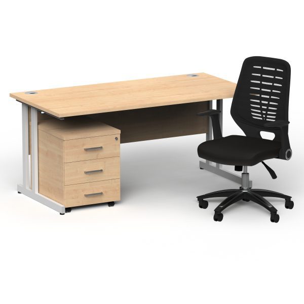 Pulse 1600mm Cantilever Straight Desk With Mobile Pedestal and Relay Black Back Operator Chair - Image 39