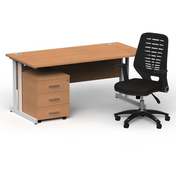 Pulse 1600mm Cantilever Straight Desk With Mobile Pedestal and Relay Black Back Operator Chair - Image 41