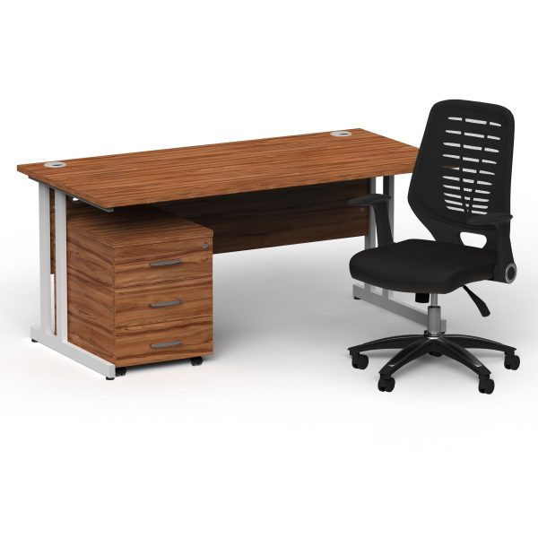 Pulse 1600mm Cantilever Straight Desk With Mobile Pedestal and Relay Black Back Operator Chair - Image 43