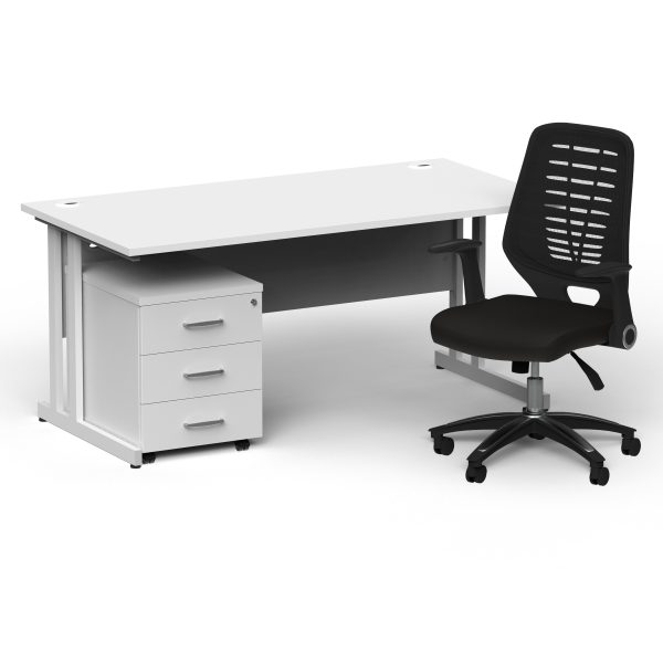 Pulse 1600mm Cantilever Straight Desk With Mobile Pedestal and Relay Black Back Operator Chair - Image 45