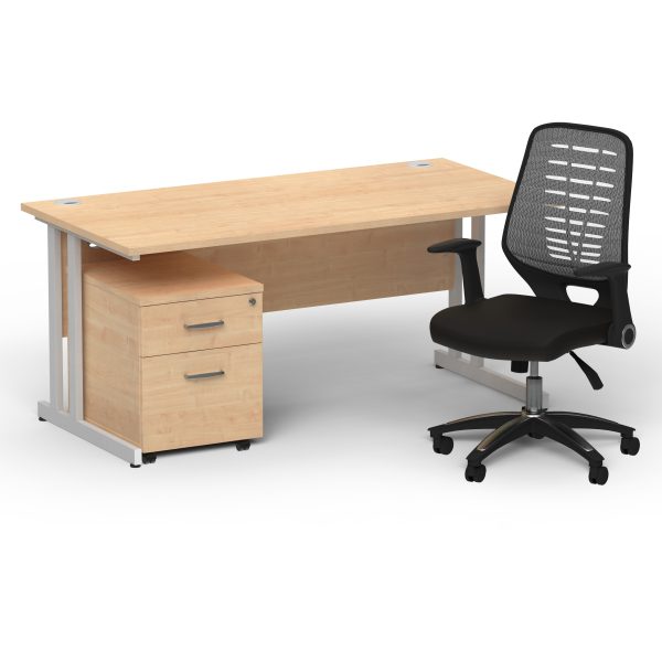 Pulse 1600mm Cantilever Straight Desk With Mobile Pedestal and Relay Silver Back Operator Chair - Image 3